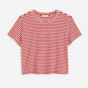 Madewell Boxy-Crop Red and White Striped Tee NWT